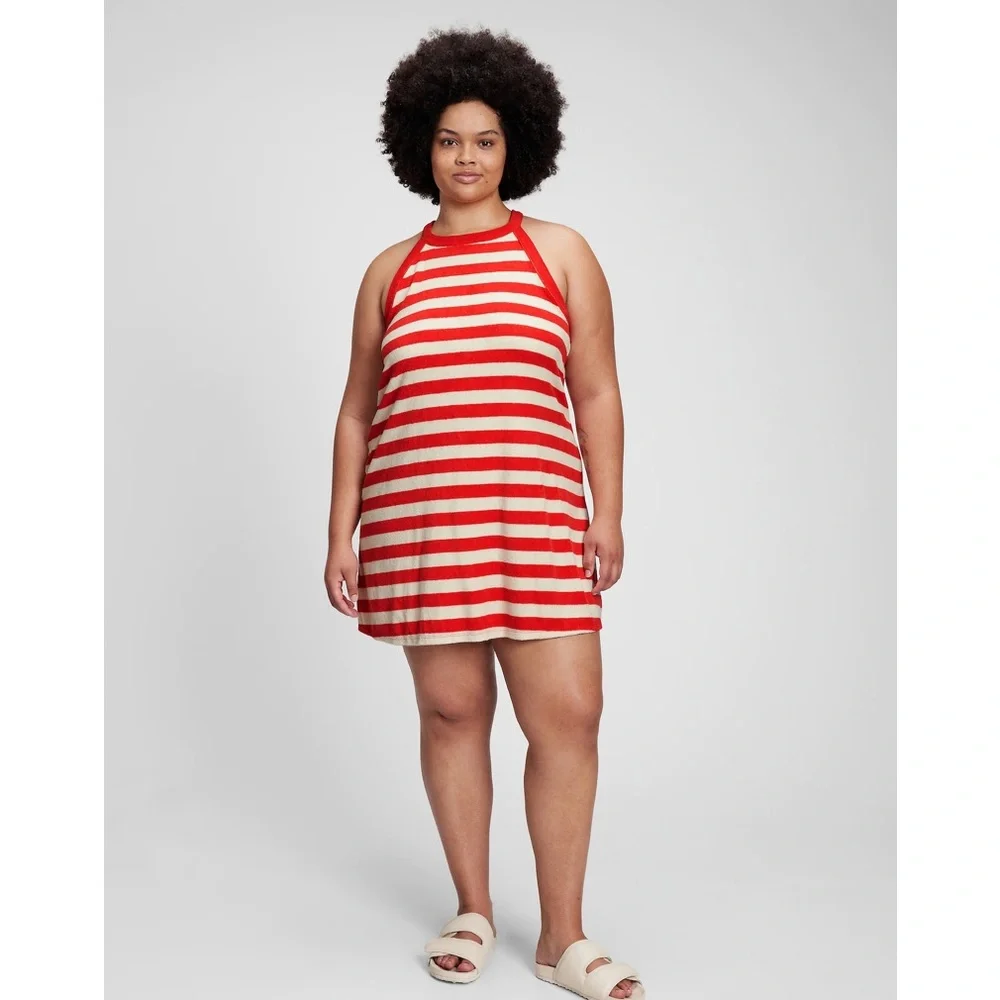 GAP‎ Tall NWT Towel Terry Stripe Halter Dress
